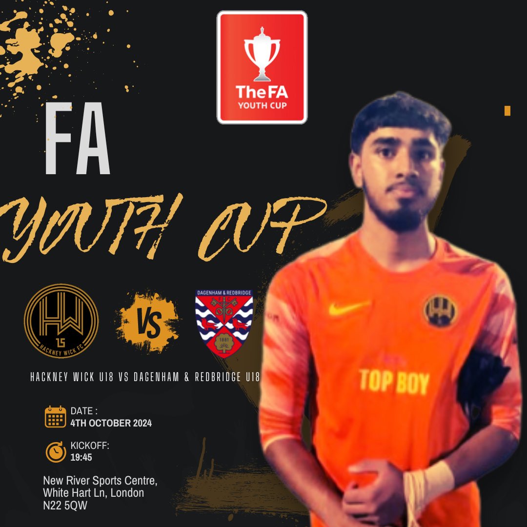 HackneyWickFC's tweet image. FA YOUTH CUP 🏆

A huge clash for our young Wickers on Friday as they face @Dag_RedFC U18s!

Come down and support the lads 🖤💛

Admission prices:
£5 adults
£3 U18s (ID required)