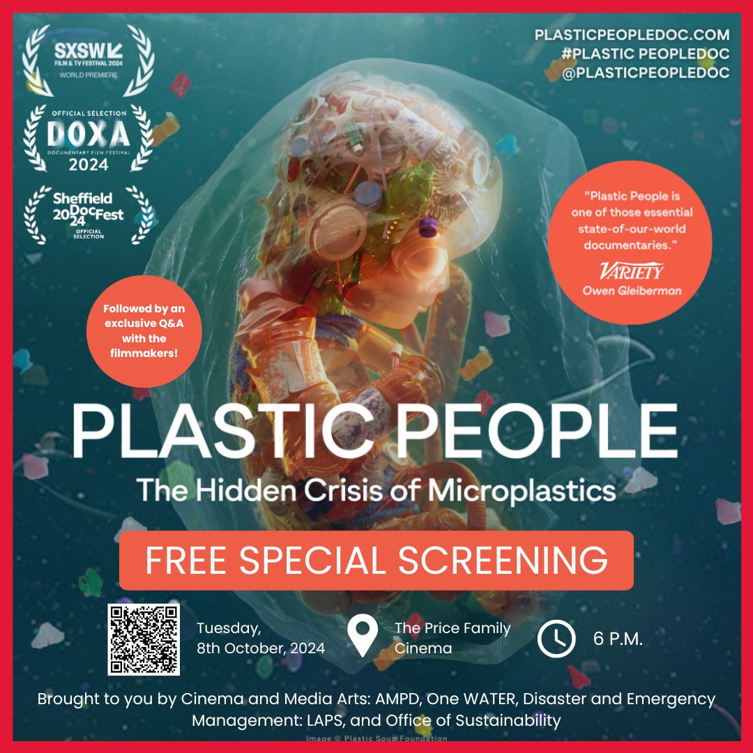 Experience the landmark new documentary Plastic People at 📍The Price Family Cinema on Tuesday, October 8, 2024, ⏰ 6:00 p.m.

Discover how plastic is infiltrating our bodies and putting human health at risk. 👀

Scan the QR to RSVP now! 🤳