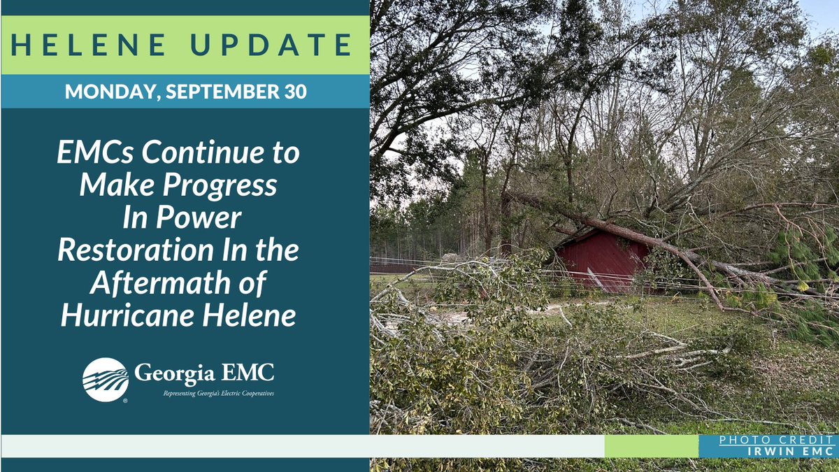 Georgia_EMC's tweet photo. EMCs continue to make progress, have restored power to nearly half of the affected meters statewide. Reporting ~217,000 members without power at 3PM Monday: https://t.co/ZslZntlKfa https://t.co/N1UOAJjfyw