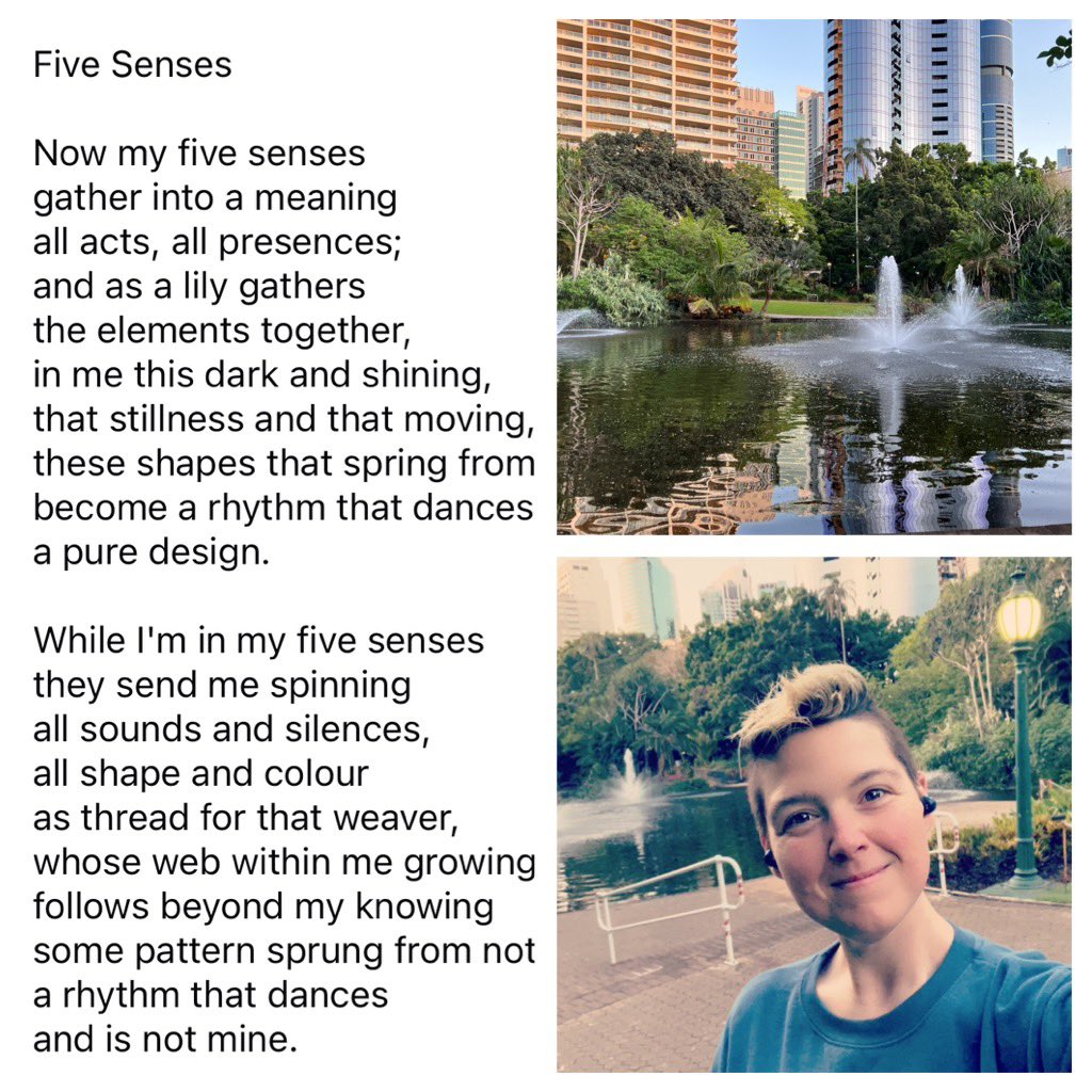 GeometricRabbit's tweet image. My heart is so full from the opportunity to watch the sun rise over these lands, to enjoy the natural cacophony within the botanical walls, to sit beneath a Banyan Fig and experience what Judith Wright described in her poem Five Senses.

#IIFS24 #HappyMaking #walking #Brisbane