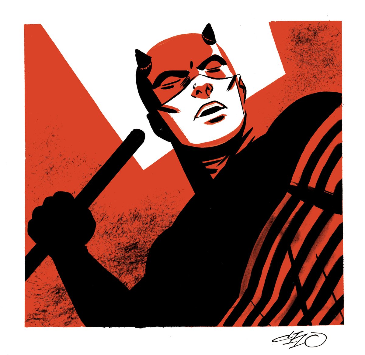Michael_Cho's tweet photo. Daredevil and Bullseye, in ink and watercolour with a little photoshop colour cleanup and tweaking. https://t.co/nC2pKPR29e