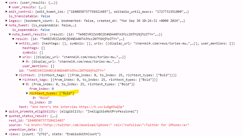 Not sure what's going on with the **bold** *text*, but it's not unicode bold glyphs, instead Twitter is adding font-weight:700 to them, and richtext in the meta 🤷‍♂️
