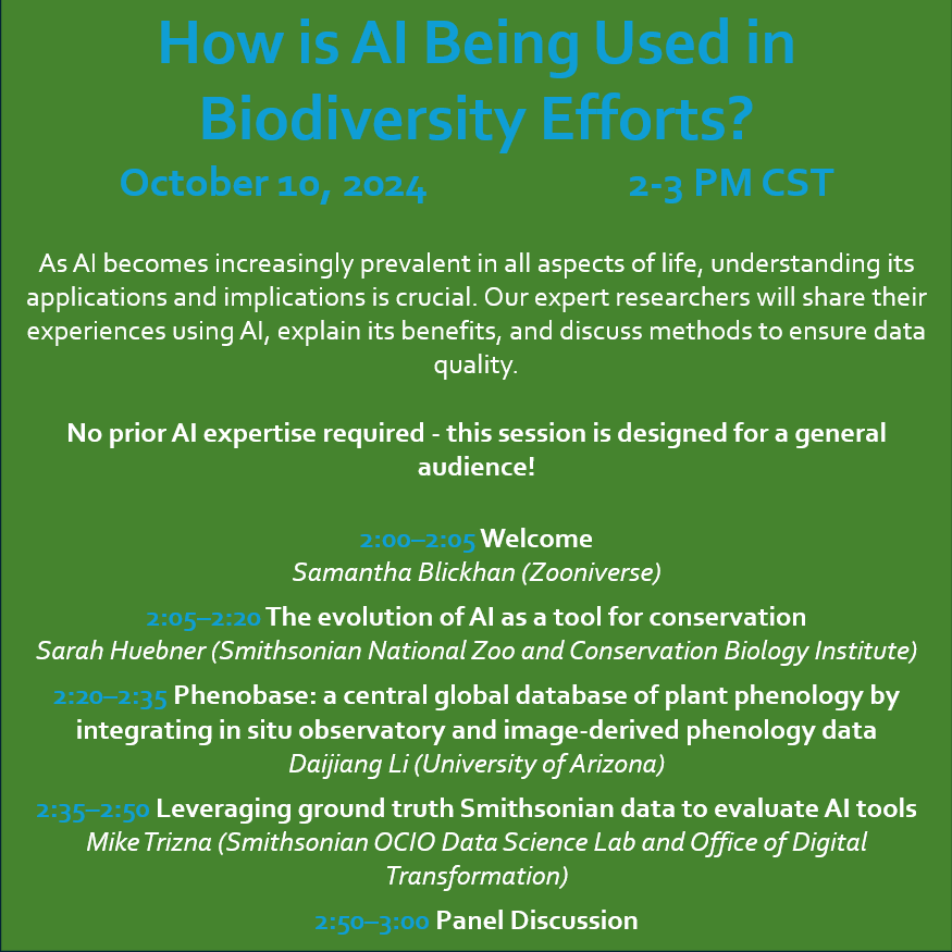 #WeDigBio is just 10 days away! Save the date for this online symposium hosted by the WeDigBio Board on the intersection of AI and biodiversity, showcasing applications of AI in digitization and conservation and exploring how its use is being monitored. #globaltcn #AI #sciforall