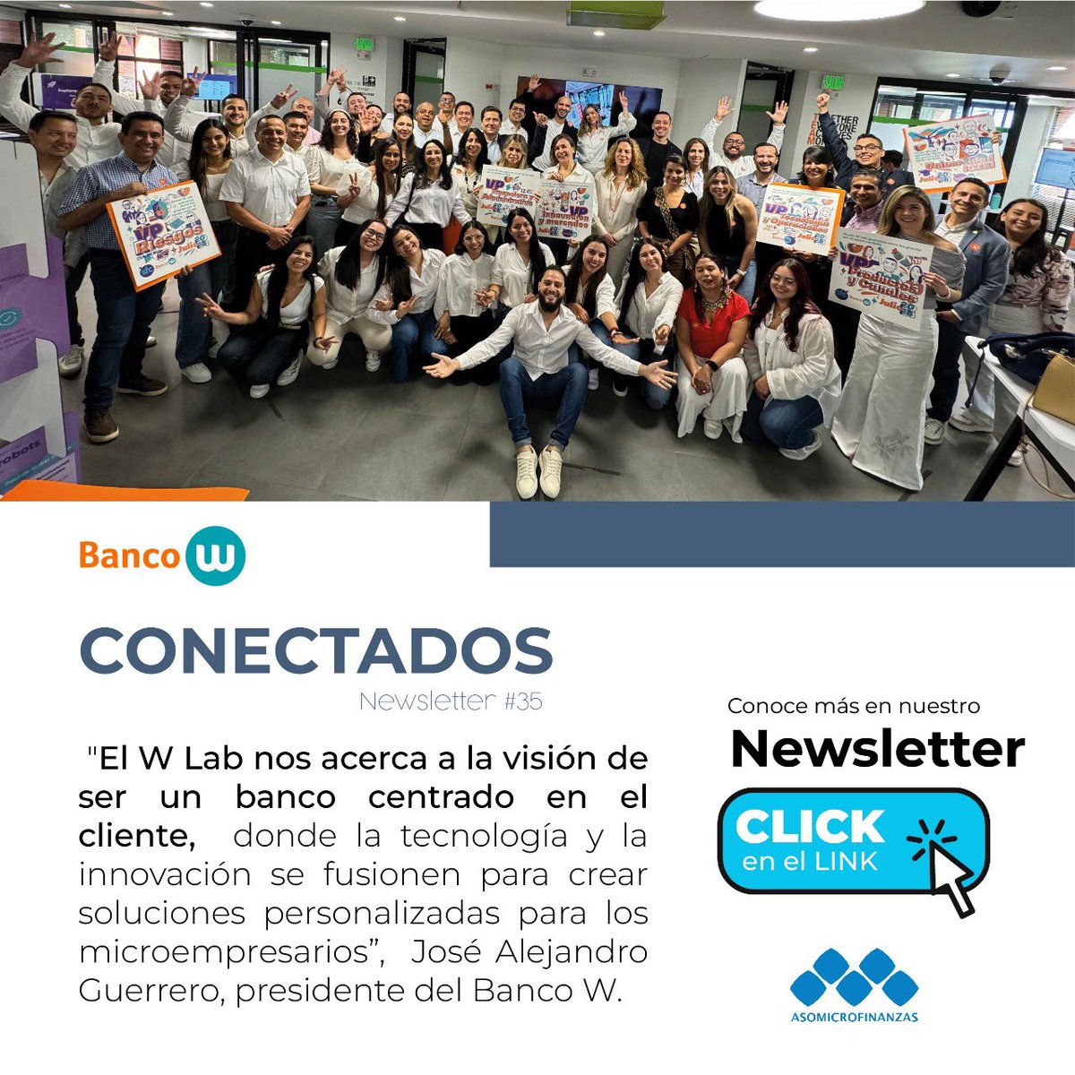Asomicrofinanza's tweet photo. 🧡@BancoWOficial Celebra el primer año del 'W Lab. Un espacio donde la creatividad y la tecnología presentan soluciones digitales que están revolucionando la forma en que los #Microempresarios colombianos manejan su dinero. 💵📱 Lee la sección completa   https://t.co/UPL0run0n2 https://t.co/TsAJOMUSZY