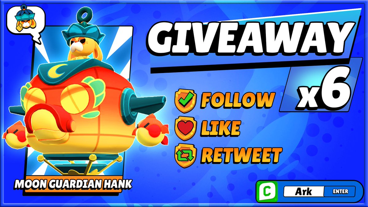 Ark_BrawlStars's tweet photo. x6 Moon Guardian Hank Giveaway!
(Each skin comes with the Pin and is delivered directly in-game)

To Enter;
✅ Follow @Ark_BrawlStars
❤️ Like
🔁 Retweet
🗓️ Winners will be drawn randomly October 7th

Good Luck!🤞🏻
#MoonGuardianHankGiveaway #BrawlStars https://t.co/OsaJ58RgWs