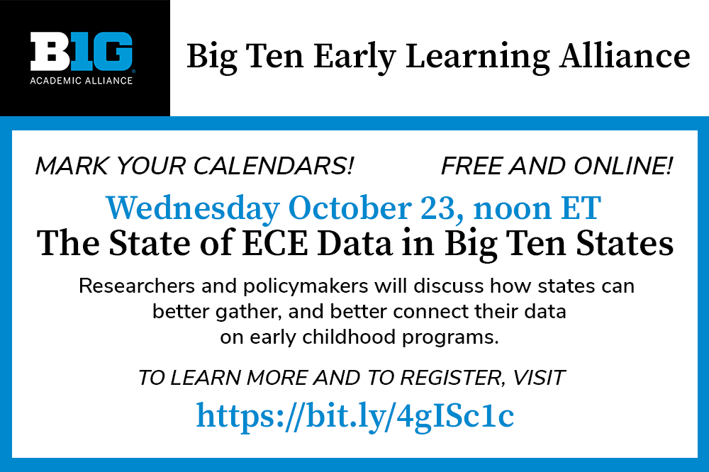 CraneCenterOSU's tweet photo. On Wed. Oct. 23, The Big Ten Early Learning Alliance is hosting a free, online panel discussion on “The State of ECE Data in Big Ten States.” Among the panelists is @OhioDCY Director Kara Wente.

Click the link to learn more and to register. #ECE

https://t.co/oxyXHWAE0C https://t.co/AVnwPCZXZe
