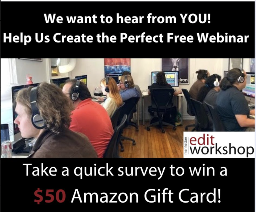 Want to hear from a Post Pro instructor on features you could use on the job? Help us provide you with the tools you need! Fill out the quick survey linked below and you'll have the chance to win a $50 Amazon gift card! 

docs.google.com/.../1FAIpQLSd9…