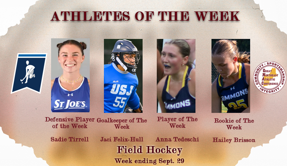 Great Northeast Athletic Conference (@thegnac) on Twitter photo FH: Weekly Awards - Week 5
Tedeschi and Brisson take home Player/Rookie of the Week honors for <a href="/SimmonsSharks/">Simmons Athletics</a> while Felix-Hull (Goalkeeper) and Tirrell (Def. Player) snag defensive weekly honors for <a href="/USJ_BlueJays/">USJ Blue Jays</a> and <a href="/SJCmonks/">Monks Athletics</a>.
Release: thegnac.com/sports/fh/2024… FH: Weekly Awards - Week 5
Tedeschi and Brisson take home Player/Rookie of the Week honors for <a href="/SimmonsSharks/">Simmons Athletics</a> while Felix-Hull (Goalkeeper) and Tirrell (Def. Player) snag defensive weekly honors for <a href="/USJ_BlueJays/">USJ Blue Jays</a> and <a href="/SJCmonks/">Monks Athletics</a>.
Release: thegnac.com/sports/fh/2024…