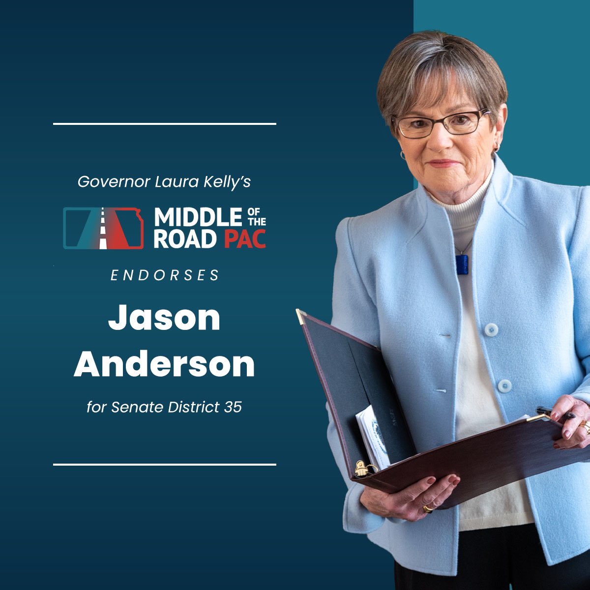 JasonForKansas's tweet image. I’m honored to receive @GovLauraKelly’s endorsement. Thank you for your support!