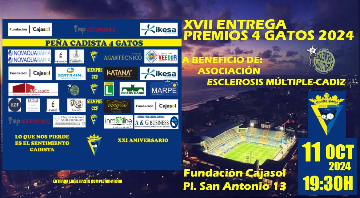 PCadista4Gatos's tweet photo. XX ANIVERSARIO
XVII PREMIOS 4 GATOS 2024
@Cadiz_CF #pc4g #siempreccf https://t.co/QvfDwKjSXe