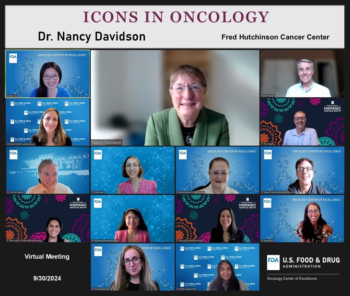 FDAOncology's tweet image. Today we welcomed Dr. Nancy Davidson for the #OCEProjectSocrates Icons in Oncology Distinguished lecture series—what a pleasure! Thank you Dr. Davidson for sharing your story and pearls of wisdom! @fredhutch @UWMedicine @ASCO @AACR @theNCI @HopkinsMedicine @PittTweet