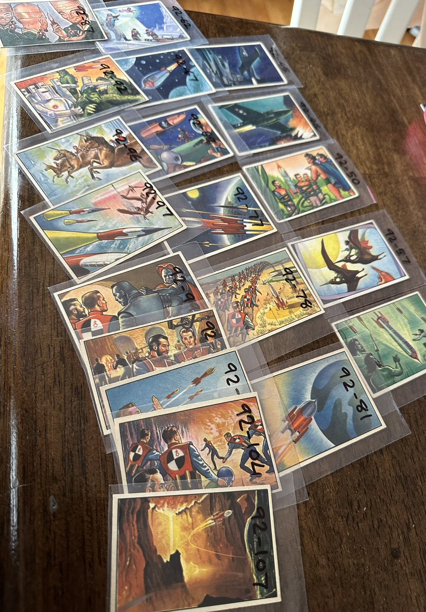 Nice mail day on a long worked on set, twenty received in.  Leaves just seven to finish it off.  1951 Bowman Jets Rockets Spacemen, 73 years old, the kids buying these back then must be disappointed that we didn’t achieve more in space travel since then.