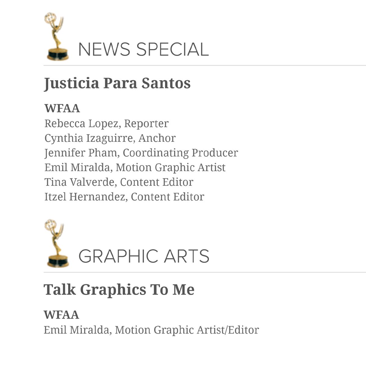 EmilDMiralda's tweet photo. I received 2 Emmy nominations in the Lone Star Regional chapter! 

I am thrilled that my team and I are being recognized for the hard work and passion we put into our projects. I couldn't be prouder! https://t.co/jxyxmK0sKi