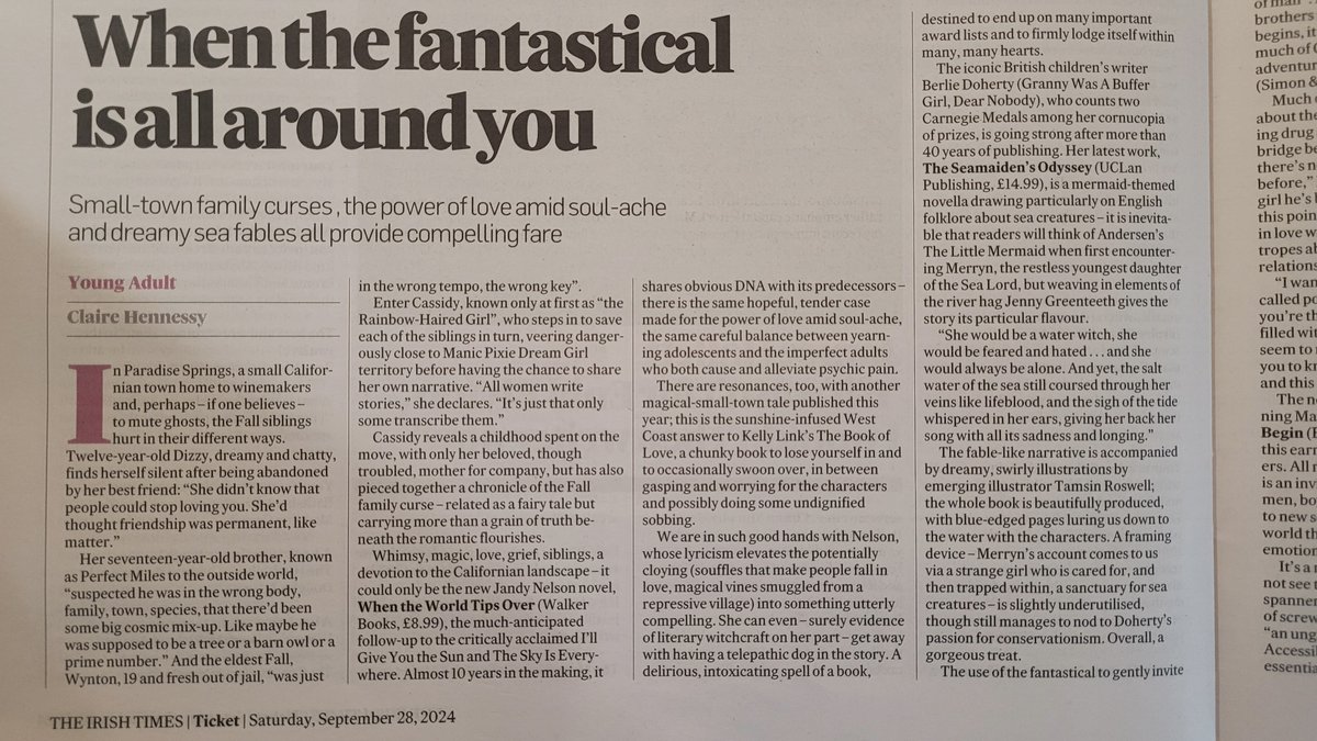 jandynelson's tweet photo. Amazing review for WHEN THE WORLD TIPS OVER in the Irish Times! https://t.co/MzEaD3elJg