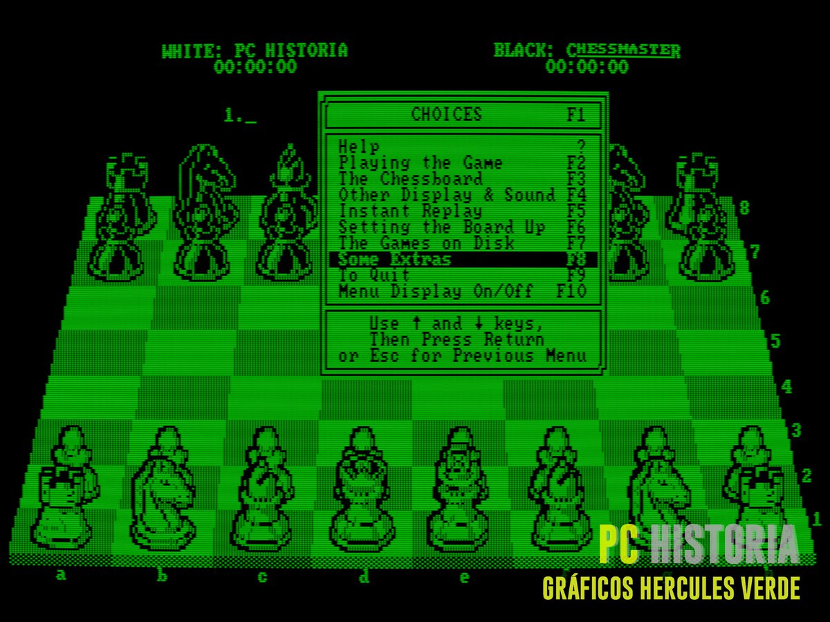 PC__Historia's tweet image. The #Chessmaster 2000 (Software Toolworks, 1986) para #IBM #PC, en #CGA y #HERCULES, fue un hito en los juegos de #ajedrez. Con IA fuerte de 12 niveles, varios modos de video, colores, una amplia biblioteca de aperturas, opción de imprimir movimientos, tablero 2D-3D, etc. ♜♘