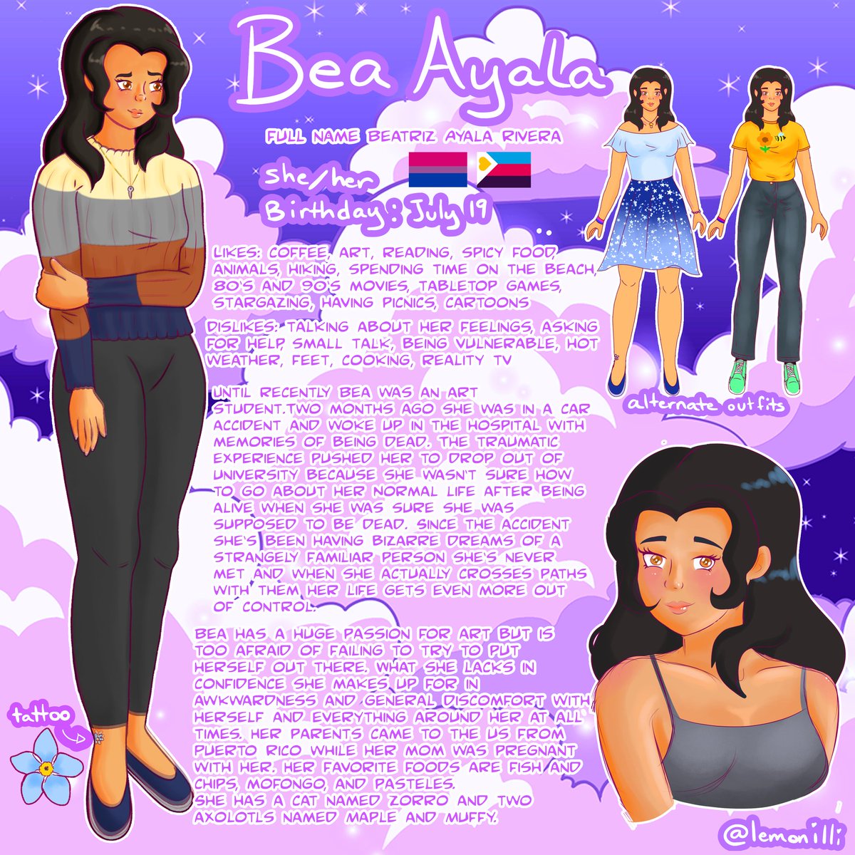 lemonilli's tweet image. new character sheet for Bea 💛🌻🌼 #oc #originalcharacter