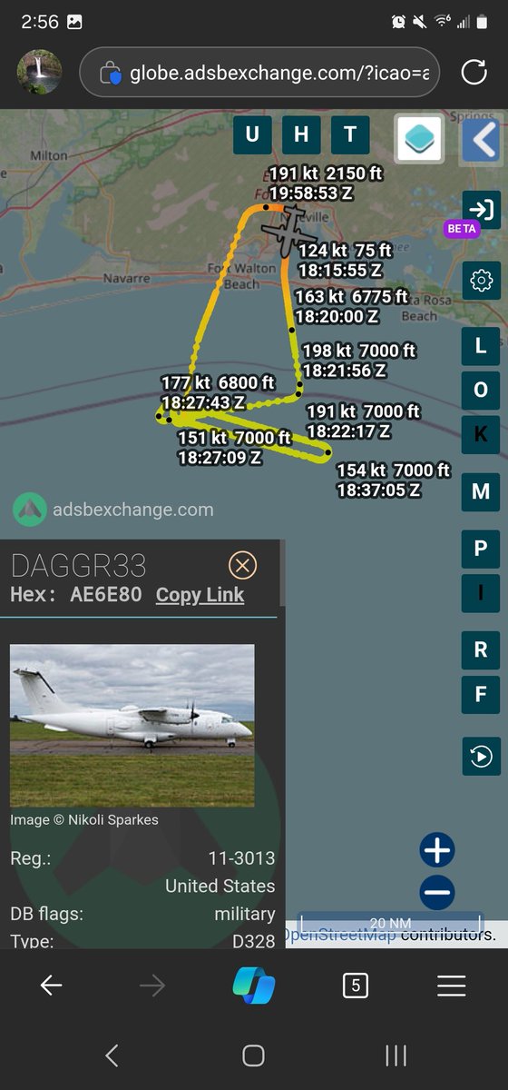 norb420's tweet photo. 5) #AE6E80 as #DAGGR99
#A4064C as #MTH9
#AAF67D as #SCAN05 From earlier, #DAGGR99 flew a 20 mile long racetrack at 7,000 feet. The Mit-Lincoln labs twin otter #MTH9 flew it's pattern at 8,500. Northrop-Grumman's testbed #SCAN05 flew at 11,475 feet with a parallelogram shape. #DAGGR99s flight time was 1 hour 46 minutes.