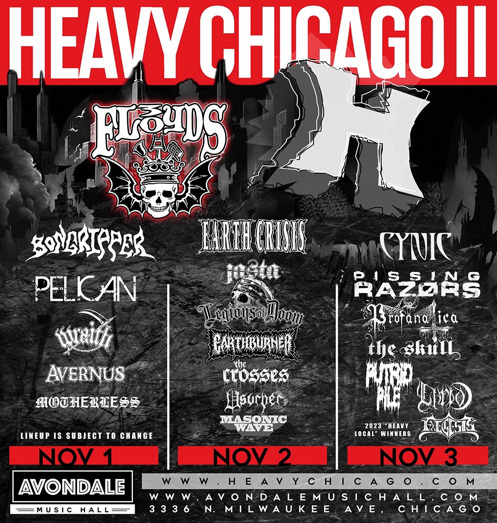 🌟 Attention, 3 Floyds and Heavy Chicago Family! 🌟

3 Floyds are proud to sponsor Heavy Chicago II! 🎸🍻 This epic festival is your chance to enjoy incredible music, great vibes, and legendary brews!

👉 Get your tickets here: seetickets.us/event/heavy-ch…

 #3floyds #heavychicago