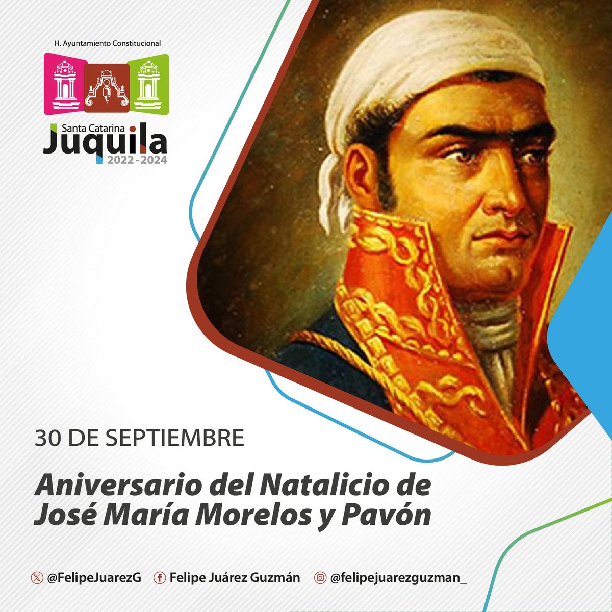 FelipeJuarezG's tweet photo. 📜 Aniversario del Natalicio de José María Morelos y Pavón 🇲🇽

Hoy conmemoramos el nacimiento de uno de los grandes héroes de la independencia de México, José María Morelos y Pavón. Visionario y valiente, luchó incansablemente por la libertad y la justicia del pueblo mexicano. https://t.co/UHIqSoQevm