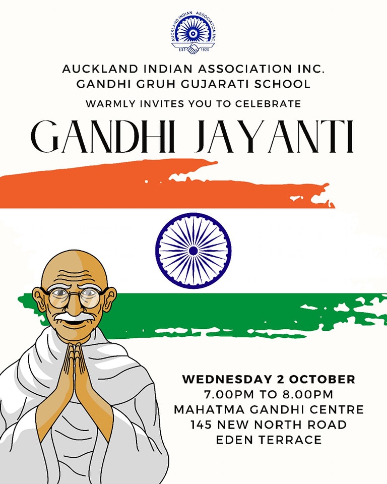 AIAI and Gandhi Gruh Gujarati School invite you to celebrate Gandhi Jayanti - honouring the life, legacy &amp; teachings of Mahatma Gandhi 
Let’s come together in remembrance &amp; reflection of Mahatma Gandhi's message of peace and non-violence. 
#GandhiJayanti #MahatmaGandhi