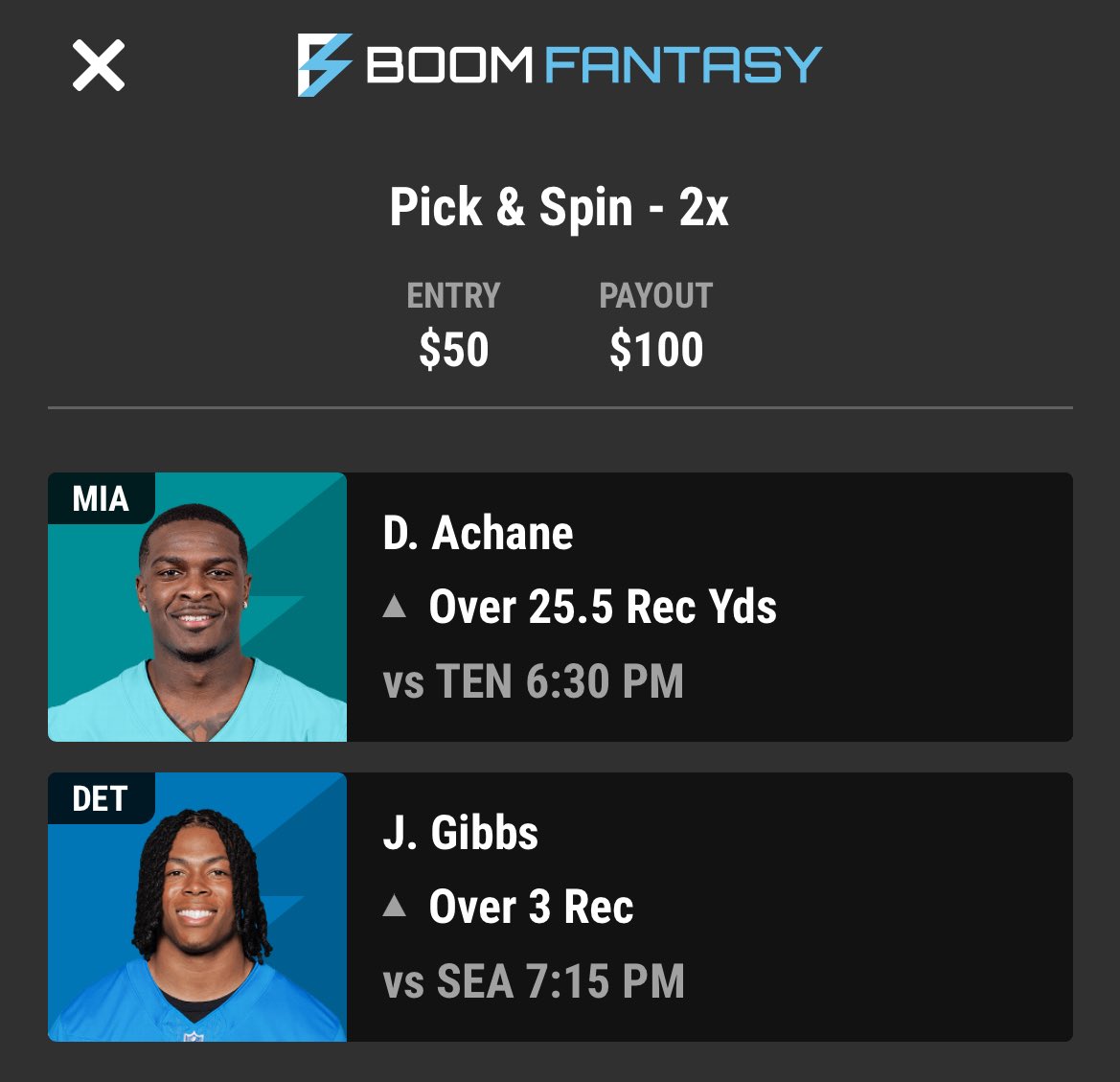 StatDoctorMD's tweet image. 🚨 @BoomFantasy MNF Play 🚨

- **De'Von Achane**: 25.5+ Receiving Yards 🏈
- **Jahmyr Gibbs**: 3+ Receptions 🏈

#BoomFantasy #NFL #PlayerProps #FantasySports #PropBets