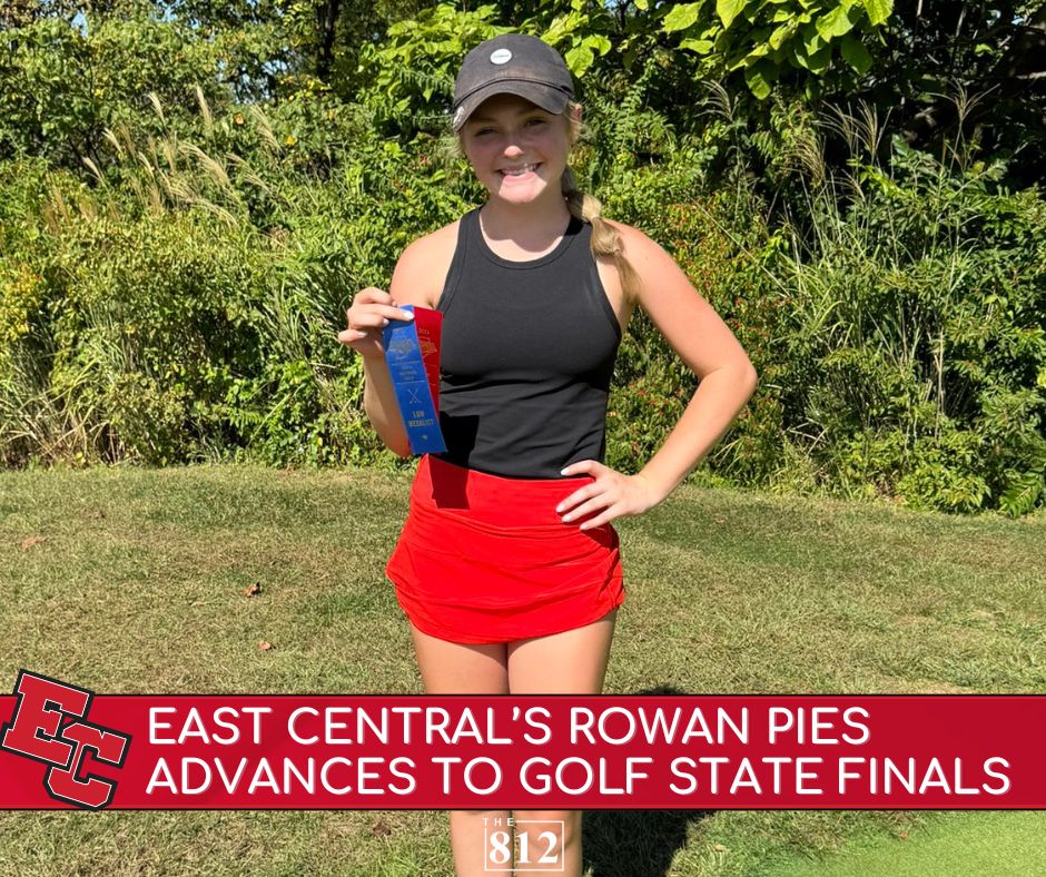 812now's tweet photo. East Central's @PiesRowan just won at the Girl's Golf Regionals Monday which means she is advancing to the state championship this weekend! 

This marks her second consecutive trip to the IHSAA State Finals! https://t.co/dIF9A5zg1V