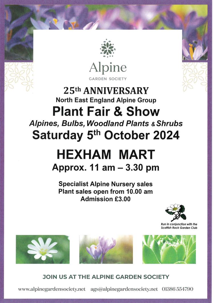Hexham Autumn Show 5th October 2024 - Nurseries Attending are  Aberconwy; Buried Treasure (Rannveig Wallis); Edrom; Hartside; Potterton`s; Primrose Bank;
Ryal  (Ruth Hadden); East of Eden
All welcome to this 25th Anniversary Show !