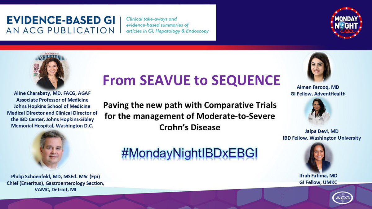Evidence-Based GI: An ACG Publication (EBGI) (@acg_ebgi) on Twitter photo <a href="/MondayNightIBD/">#MondayNightIBD</a> 🎯 #SEAVUE & #SEQUENCE: A #Back2Basics🧵on how we can apply the results of these comparative studies in the management of #Crohns patients in our practice.
#MNIBDxEBGI <a href="/MondayNightIBD/">#MondayNightIBD</a> 🎯 #SEAVUE & #SEQUENCE: A #Back2Basics🧵on how we can apply the results of these comparative studies in the management of #Crohns patients in our practice.
#MNIBDxEBGI