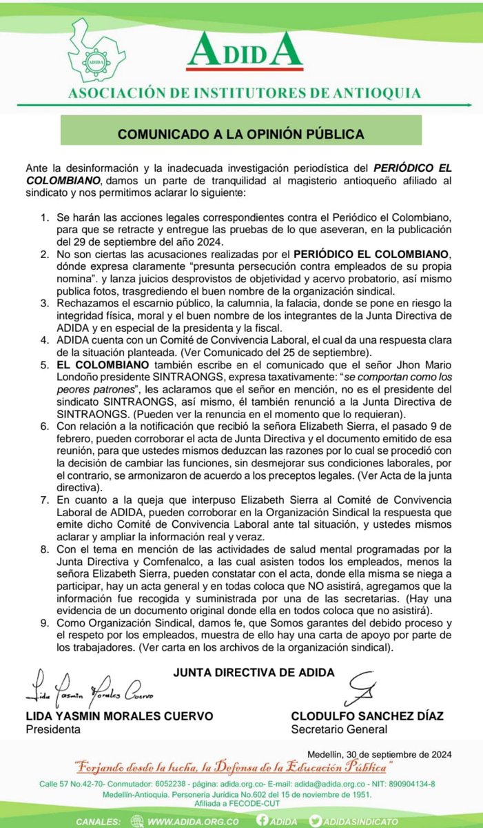 fralesa's tweet photo. @karloxadolfo33 @elcolombiano Yo si espero esa demanda por parte de ADIDA. Va siendo hora que se pongan límites a la supuesta libertad de Prensa. Con ese argumento medios como el colombiano juegan con el nombre de entidades y personas. https://t.co/QBXVYqDFl4