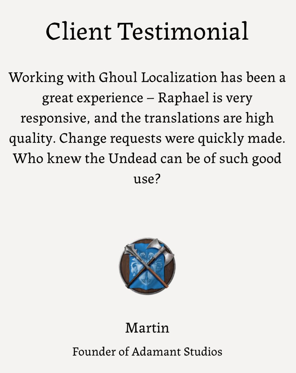 Boccardo_loc's tweet image. Check out what our clients are saying about Ghoul Localization!
_________
#GameLocalization #IndieDev #LocalizationMatters #TranslationServices #GameDev #GamingCommunity #IndieGames #Localization #GhoulLocalization #DevFeedback