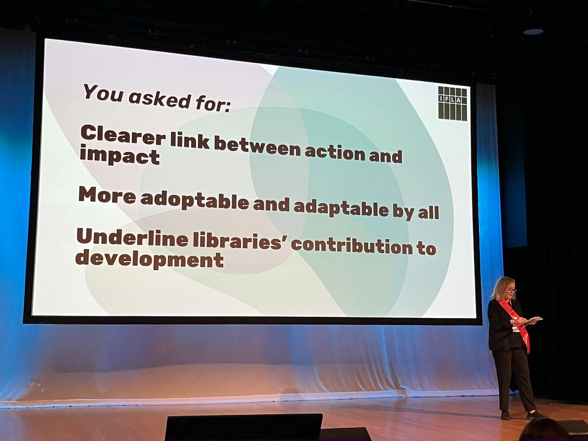 PubLibrariesVic's tweet image. Day 2 of #IIFS24 starts with the launch of the @IFLA strategy. The new vision is Sustainable futures for all through knowledge &amp;amp; information.
