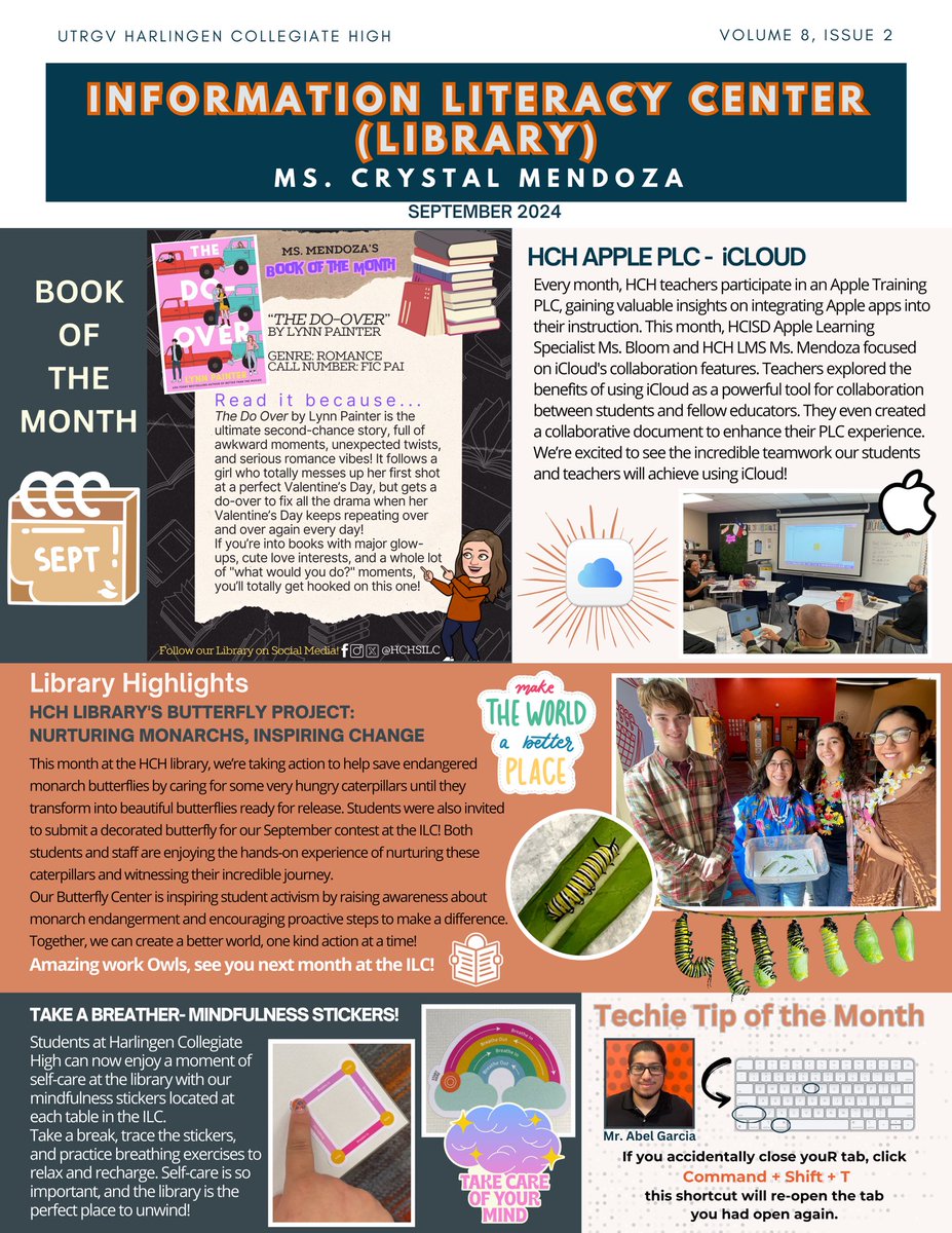 Check out our library section in this month's Campus Newsletter Owls! 📰📚 This month we highlighted books 📖, caterpillars 🐛, mindfulness stickers 💕, and more! ✨ Read the rest of the newsletter using the link below, happy reading! 

🔗tinyurl.com/septemberhchne…