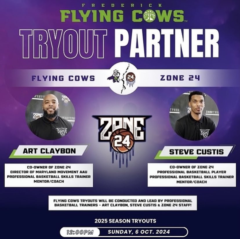 goflyingcows's tweet photo. Tryouts will be led by premier basketball training facility, Zone 24. 

In addition to Ed Corpoal &amp; The Cows coaching staff… the newest addition to the TBL the Somo Seahawks will be in attendance on the hunt for players!

📍Hood College
🕕 12-3pm 
🗓️ Oct. 6 https://t.co/N3s2e3XB6q