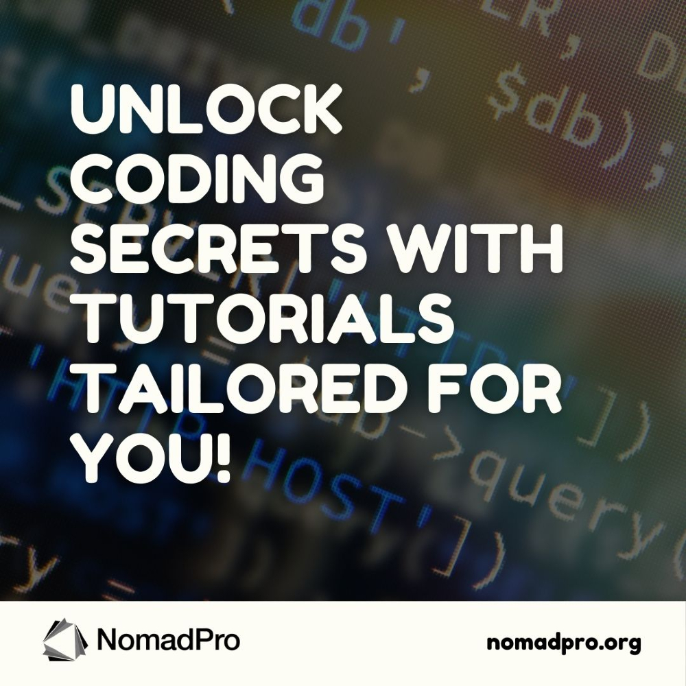 NomadPro_it's tweet image. Unlock Coding Secrets with Tutorials Tailored for You!
🗝️ Unlock the secrets to coding with tutorials designed just for you! Learn at your pace and level up fast! 🚀
#CodingSecrets #LearnToCode #TailoredLearning #TechSkills