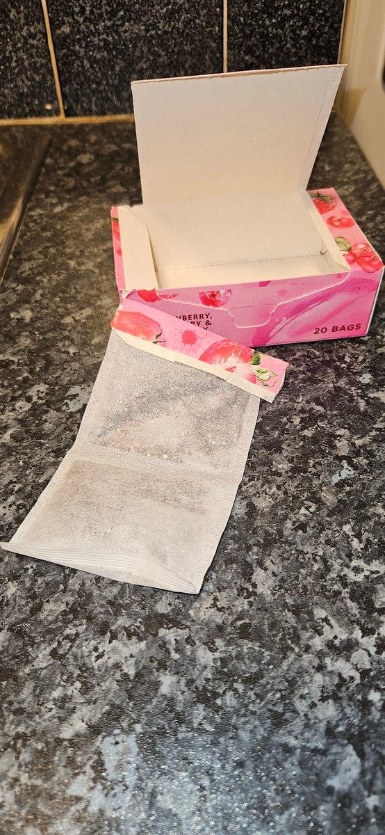 5feat2's tweet photo. @sainsburys your own brand fruit tea. The tea bag was stuck in the seam of the box, quite well too https://t.co/KdjoREdZlj