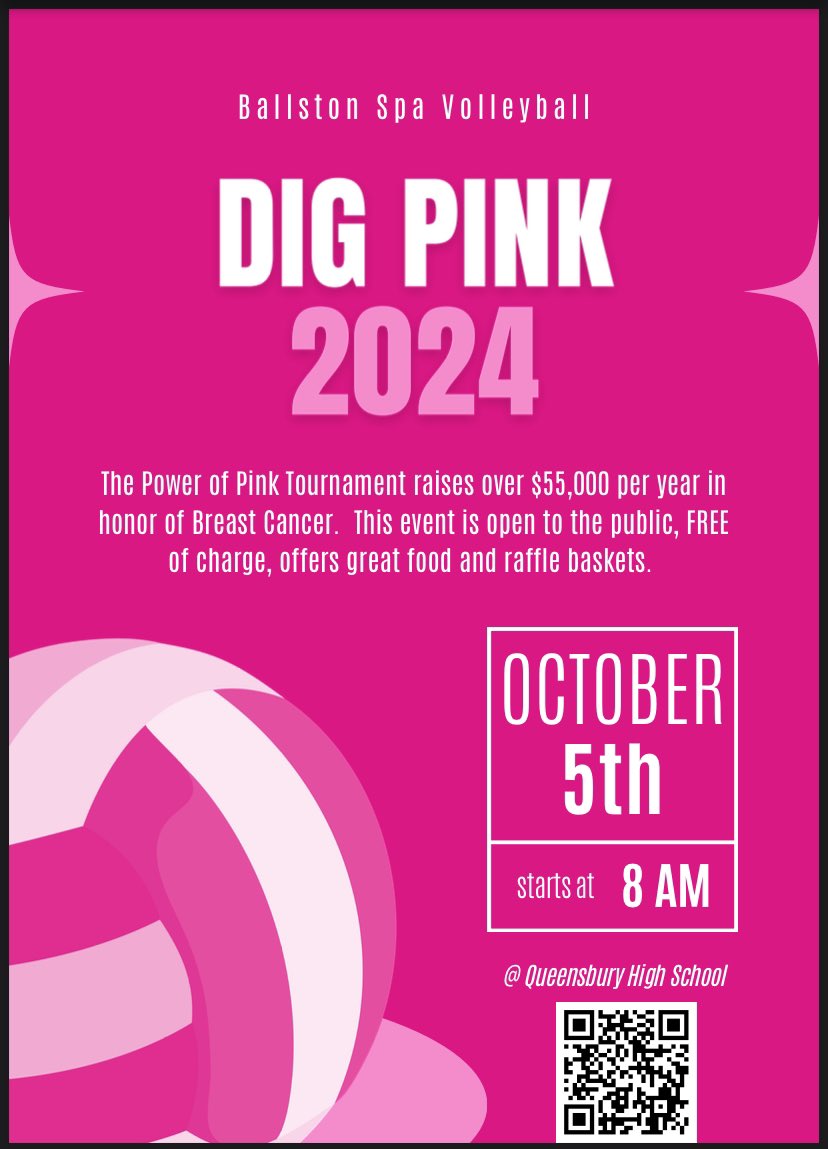 bspavolley's tweet photo. The Varsity team is participating in the Power of Pink Tournament this weekend. Scan the QR code to learn more and/or donate to a great cause 🩷🤍🏐 https://t.co/ywAxXKFtuh
