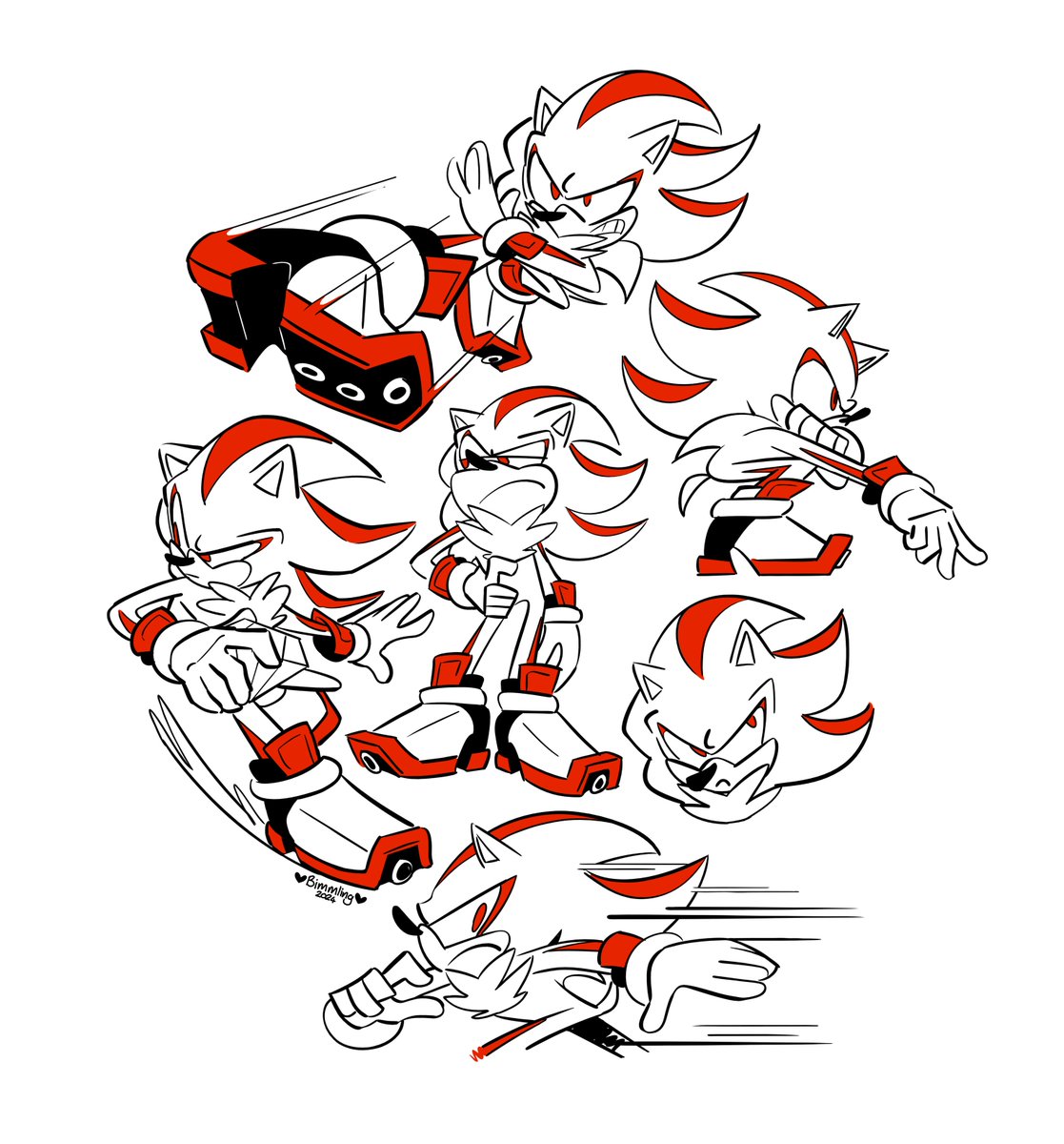 Bimmling's tweet image. Tidied up work doodles. Don't even talk to me unless it's about the new Sonic movie 🦔🖤❤️