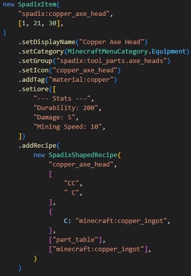 SpadixMC's tweet photo. One of the ways we’re going about this is by making an API to allow definitions to be defined using simple builders without the hassle of juggling various separate files. https://t.co/AMm0DBkLKO
