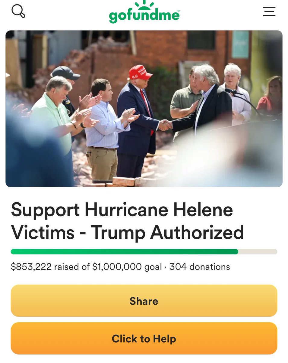 MAGAVoice's tweet image. HOLY SH*T 🚨 President Trump’s GoFundMe to support Families affected by the Hurricane is now up to almost a million in 6 hours 👏 

THIS IS HOW A PRESIDENT LEADS

LET’S FREAKING GO 🔥