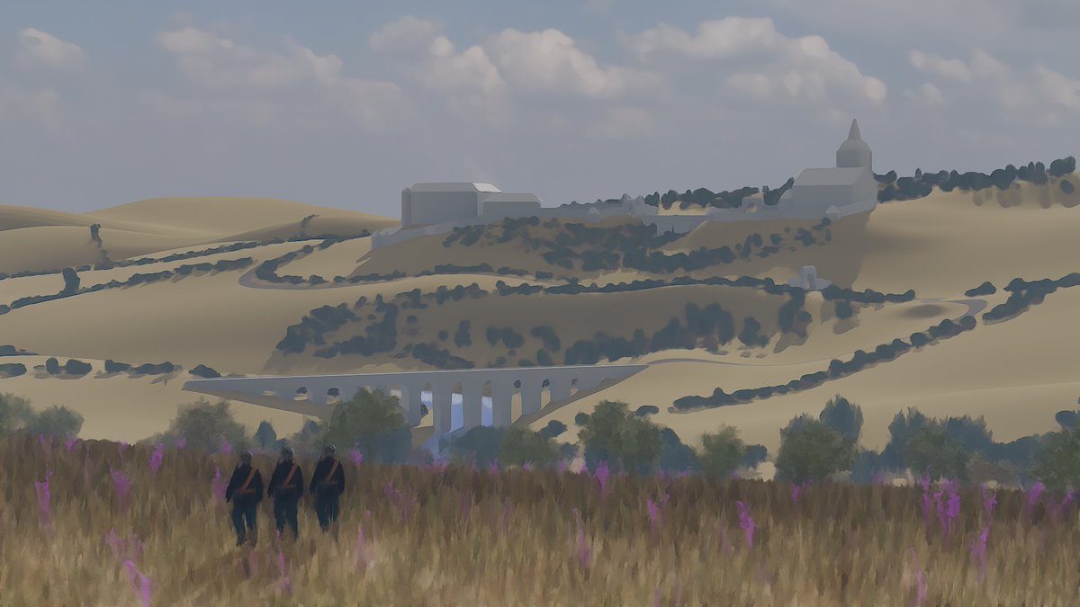 Blockout progress. Added grass in the foreground with wild flowers. Having a hard time making the distant ground texture not look like tiled trash so i just kept it one color for now