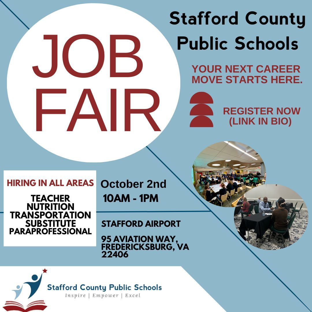 SCPS_HR's tweet image. 🎊Exciting Opportunity Alert! 🎊

Join us on October 2nd at Stafford County Airport for our Job Fair Extravaganza! ✈️

We’re hiring for ALL POSITIONS, so whether you&apos;re a pro or just starting out, this is your chance to explore a world of opportunities! 🌟

#ExcelTogether