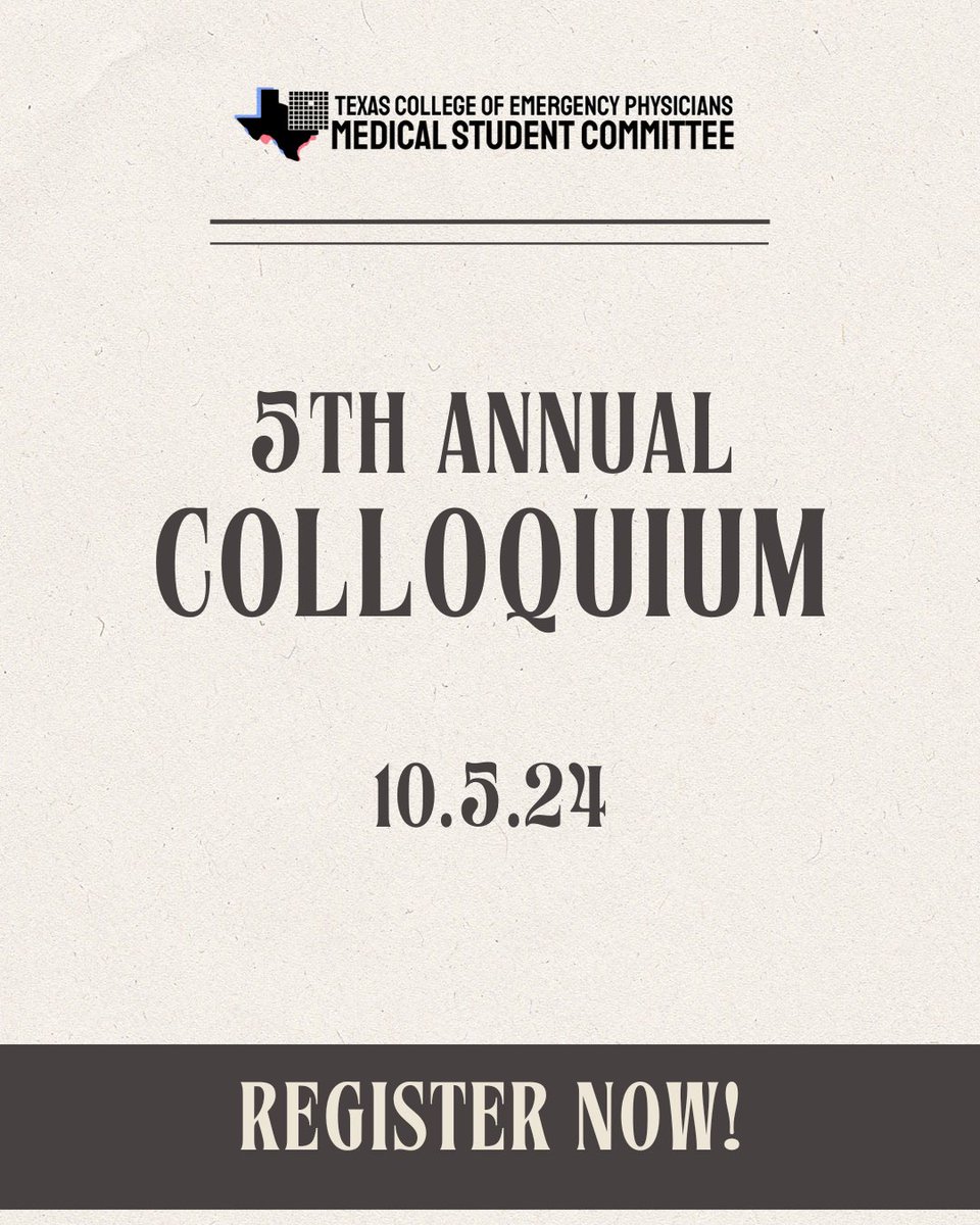 texACEPstudent's tweet image. IT’S HERE!!! Colloquium is happening THIS Saturday! Join us for a day full of of EM with speakers from multiple residency programs across Texas. 

Register at the link in our bio.