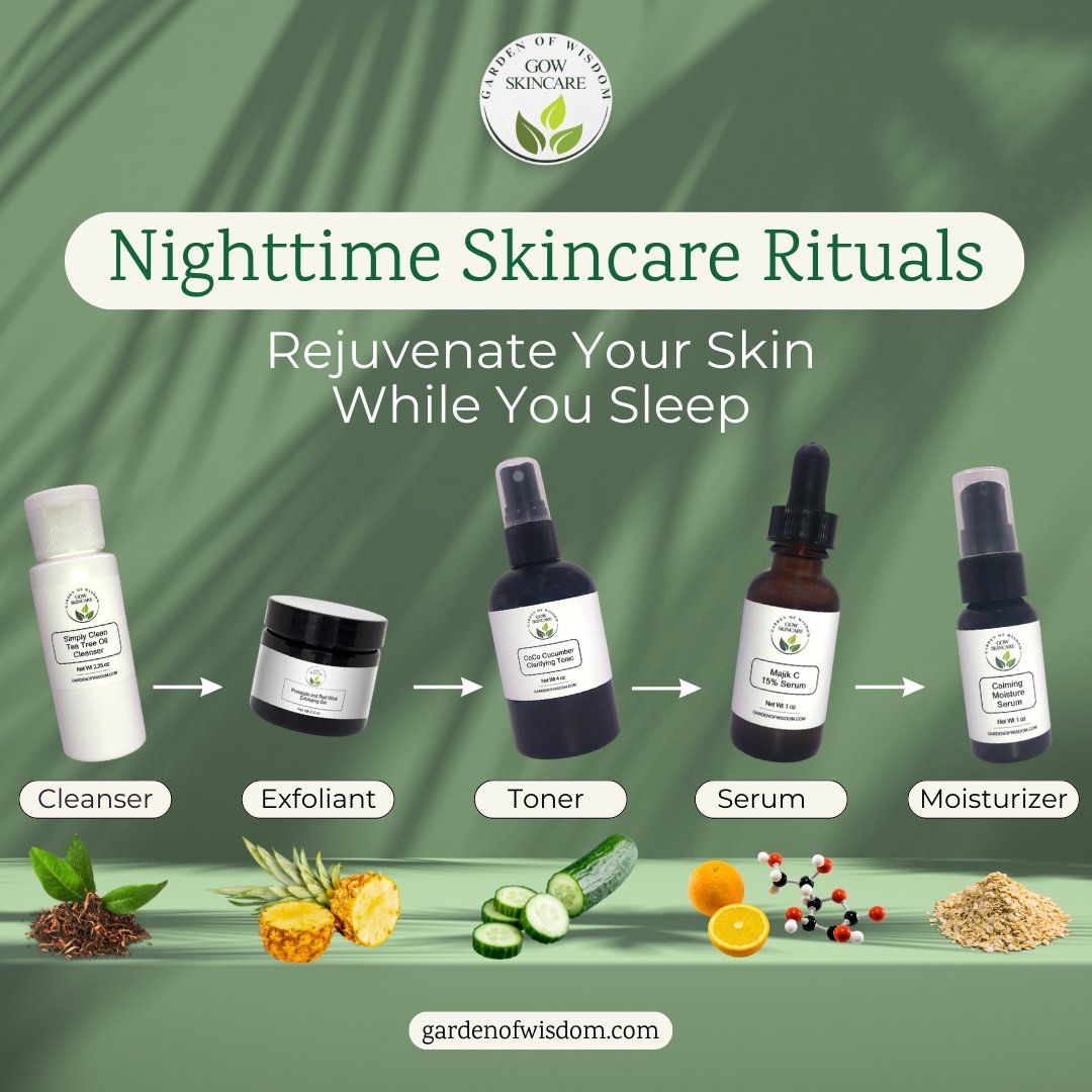 gardenwaz's tweet image. Your nighttime skincare ritual is the key to waking up with rejuvenated, glowing skin! 

Cleanse away the day, exfoliate for smoothness, tone for balance &amp;amp; let serums &amp;amp; moisturizers work their magic while you sleep. 

gardenofwisdom.com

#NighttimeRoutine #GlowWhileYouSleep