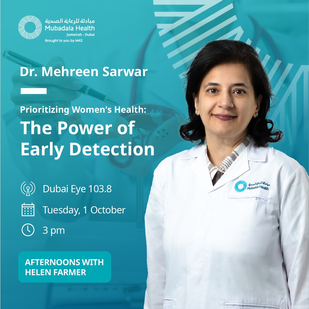MHDubaiofficial's tweet photo. Join Dr. Mehreen Sarwar today on 'Afternoons with Helen Farmer' at 3 pm as she discusses the critical importance of early detection in women's health. Tune in and learn how proactive screenings save lives. https://t.co/NK0TLumh7Q