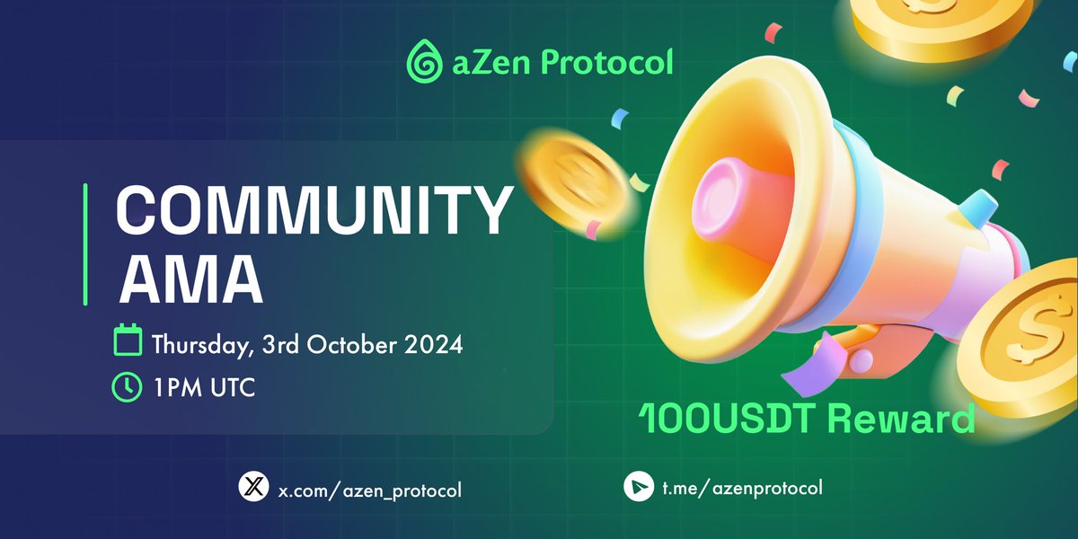 The #aZen AMA series is taking an exciting turn this week! 🎉 Join us for our first-ever community call, where our incredible founder will be answering all your burning questions as we gear up for the TGE! 🚀

Set your reminder now: x.com/i/spaces/1LyxB… ⏰

🗓️ Date &amp; Time:
