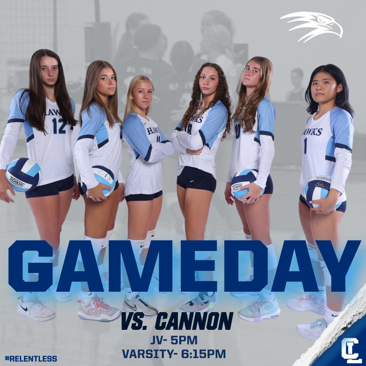 It’s GAME DAY!! 🔥 The HAWKS are HOME TONIGHT as they host the Cougars from The Cannon School! Come support your hawks and GET LOUD on our home court! 🏐 

#Relentless #GOHAWKS
