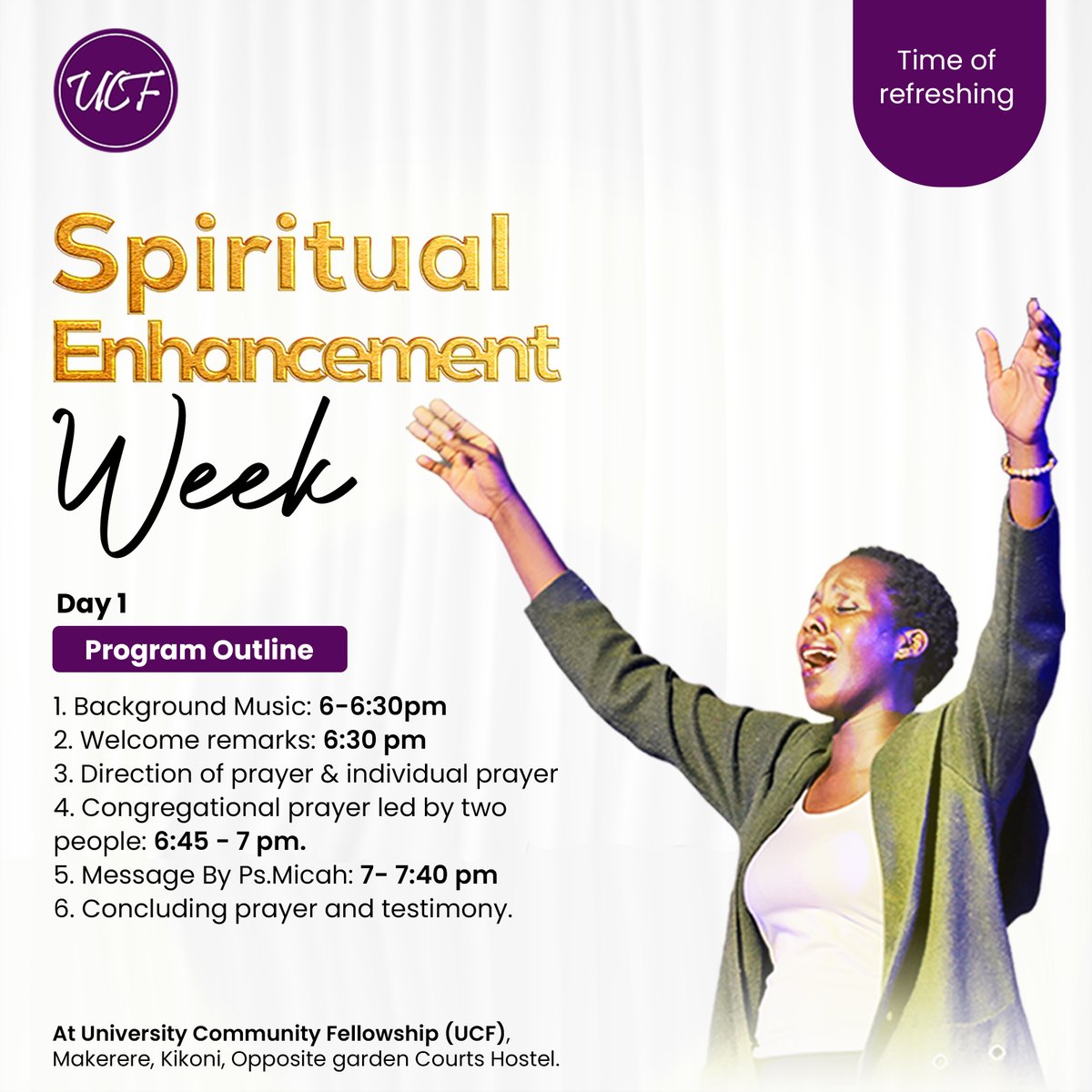 ucf_kampala's tweet photo. Welcome to Day 1 of our #SpiritualEmphasisWeek!

Tonight, we begin our journey of renewal and connection with God, focusing on the theme: 'See, I’m doing a new thing!' (Isaiah 43:14-21). Join us from 6-8pm as we dive into a time of refreshing, worship, &amp; transformative teaching. https://t.co/mJAG9iohc2