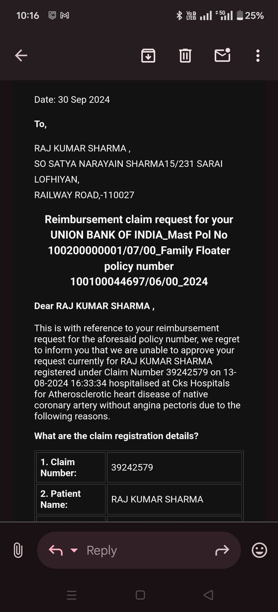 Nitstwee's tweet photo. @ManipalCigna In the past 6 to 7 years my father has paid almost 3lacs+ as a premium to this bloody company, &amp; now this company is unable to pay CLAIM of approx. 3.58lacs, REJECTING CLAIM, stating that my father is unable to provide first consultation paper of BP &amp; DM @PMOIndia https://t.co/I5jUwGtn03