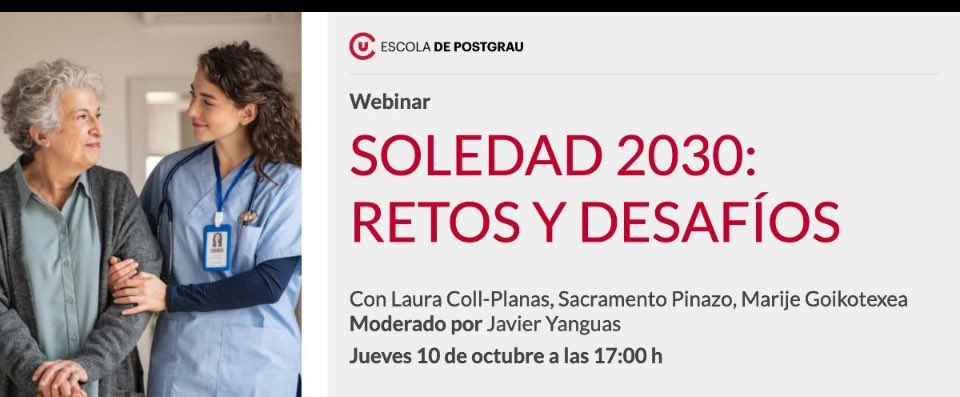 Webinario #soledad 2030: retos y desafíos.
Reflexionaremos juntos con <a href="/sacrapinazo3/">Sacramento Pinazo</a> , Laura Coll y MarijeGoikoetxea y Javier Yanguas 
 Animaros!!!!
lnkd.in/dcGdDSAc