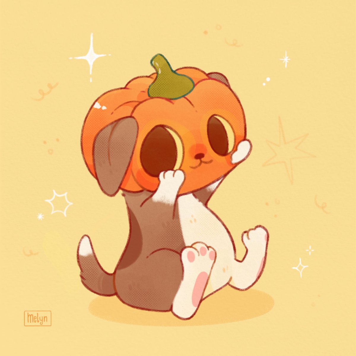 beaglton's tweet photo. Beables are so pumped for Halloween!!! We be carving pumpkins all month long!!!! Also, help I'm stuck!!!! (this is not a fashion statement)

🎨: @melyn_art 

#vtuber #beagle #smallpaws #VTuberUprising  #halloween #notahalloweencostume https://t.co/DKj4DeM3wX